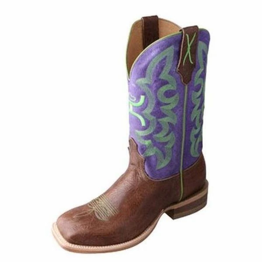 Boots & Shoes * | Twisted X, Inc. Twisted X Kid'S Brown Shoulder Purple Hooey Square Toe Boots