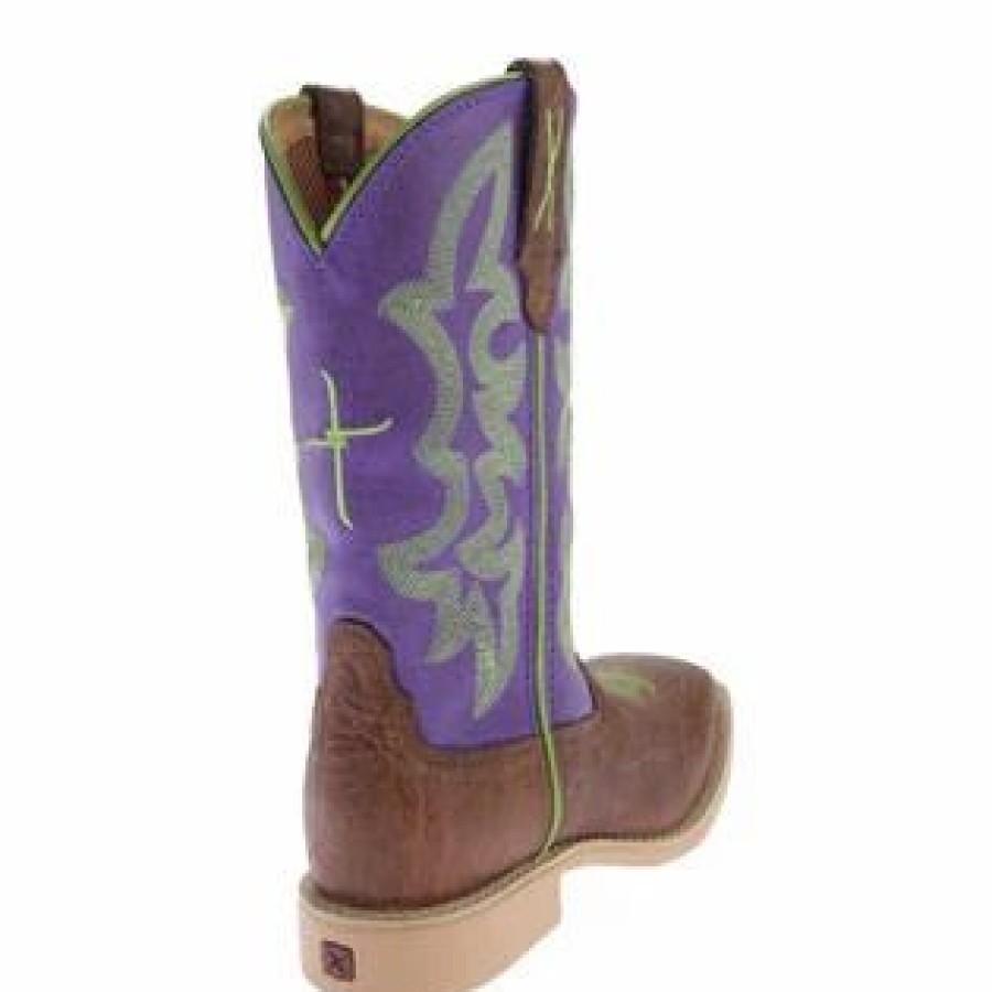 Boots & Shoes * | Twisted X, Inc. Twisted X Kid'S Brown Shoulder Purple Hooey Square Toe Boots