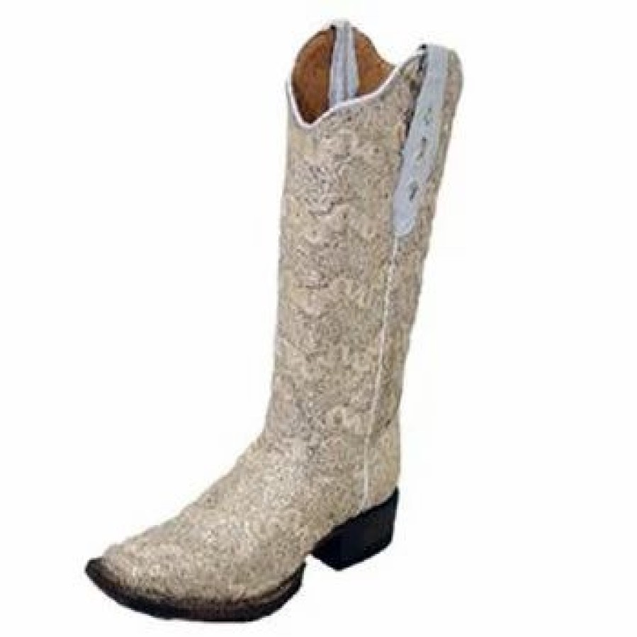 Boots & Shoes * | Tanner Mark Boots Women'S Beige Shimmer Lace Square Toe Boots