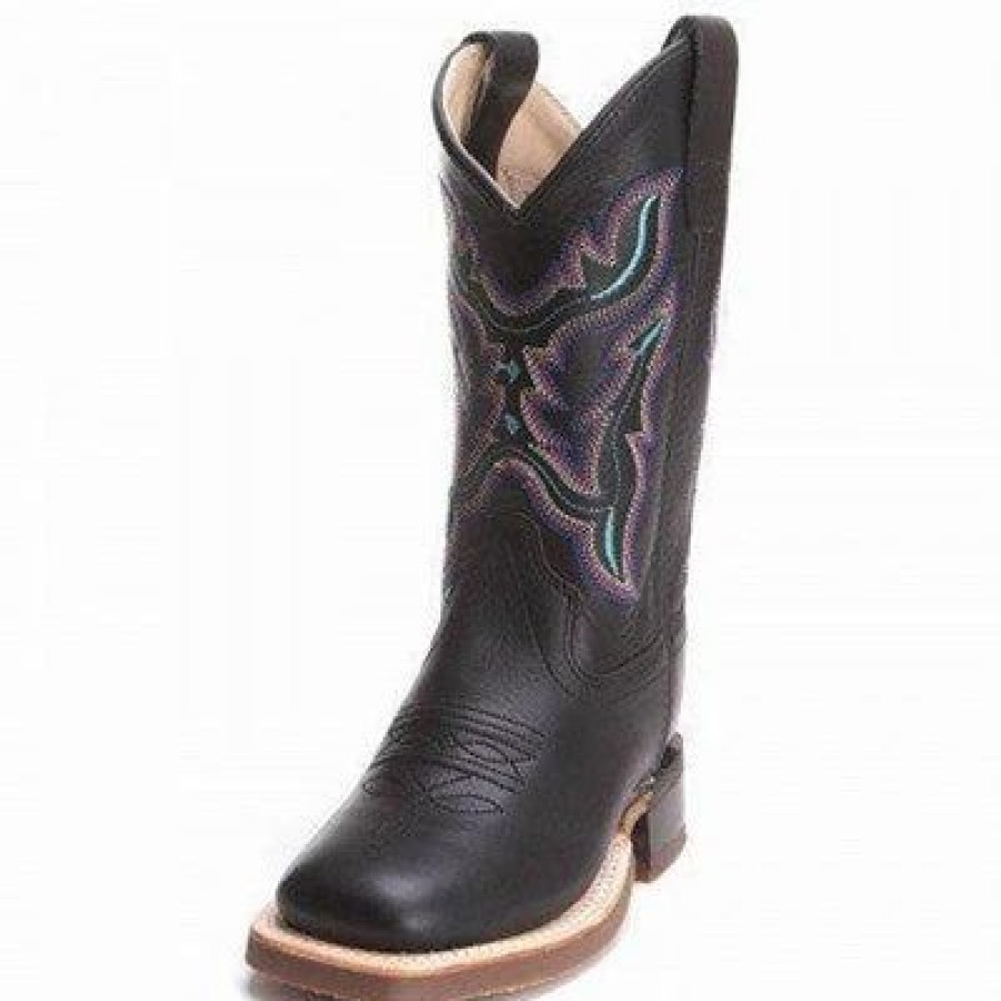 Boots & Shoes * | Jama Corporation Old West Youth Black Turquoise, Red And Blue Stitching Square Toe Boots