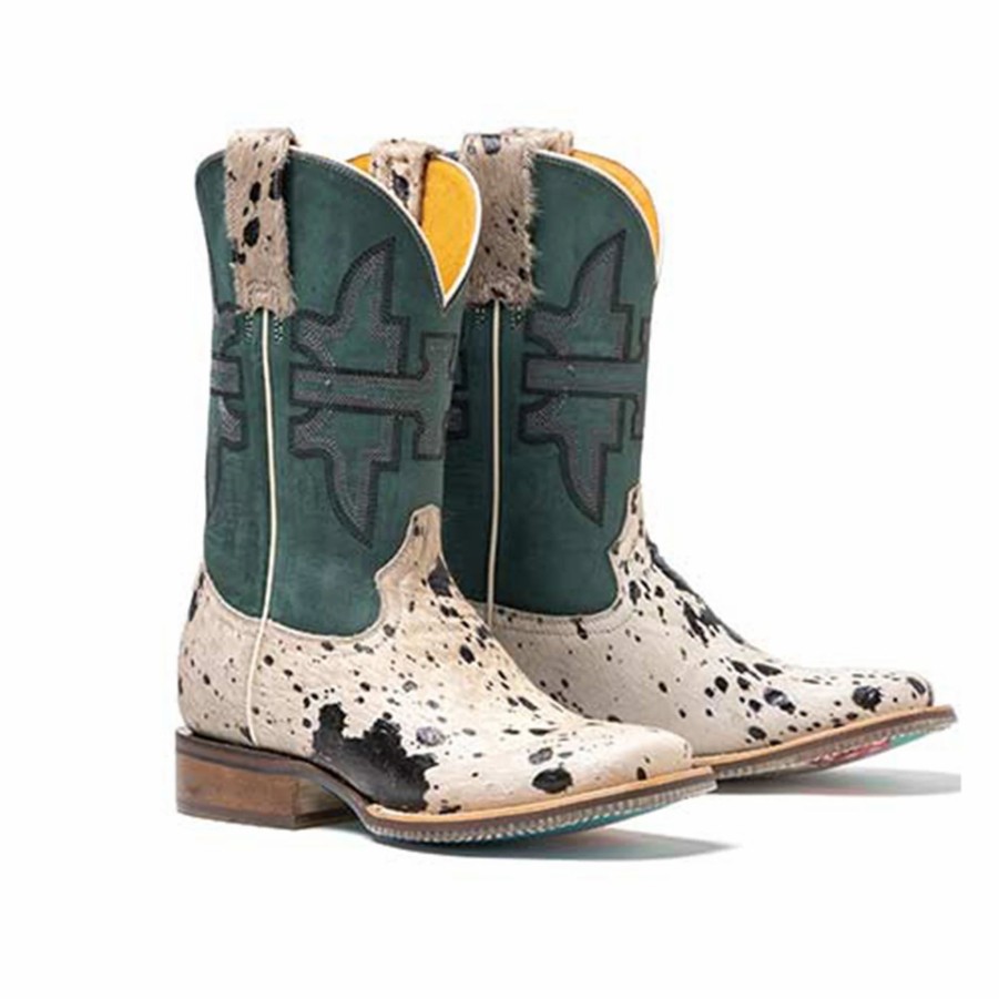 Boots & Shoes * | Roper Women'S Tin Haul Shaggy Cow Hide Square Toe Cowboy Boots