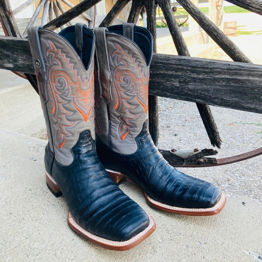 Boots & Shoes * | Tanner Mark Boots Tanner Mark Men'S "Wheeler" Black Caiman Belly Square Toe Boots