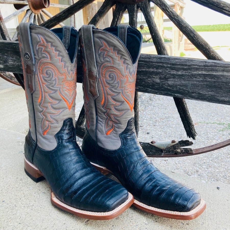 Boots & Shoes * | Tanner Mark Boots Tanner Mark Men'S "Wheeler" Black Caiman Belly Square Toe Boots