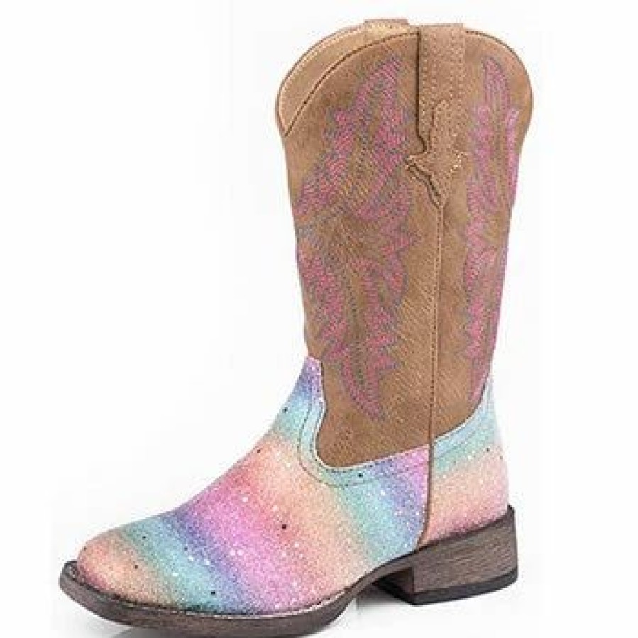 Boots & Shoes * | Roper, Karman Rainbow Glitter Square Toe Boots