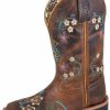 Boots & Shoes * | Smoky Mountain Boots Kid'S Brown Floral Stitched Square Toe Boots