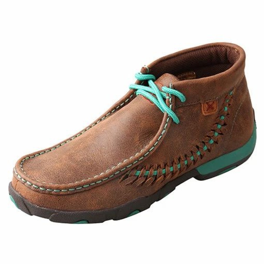 Boots & Shoes * | Twisted X Women'S Brown And Turquoise Side Weave Driving Moc