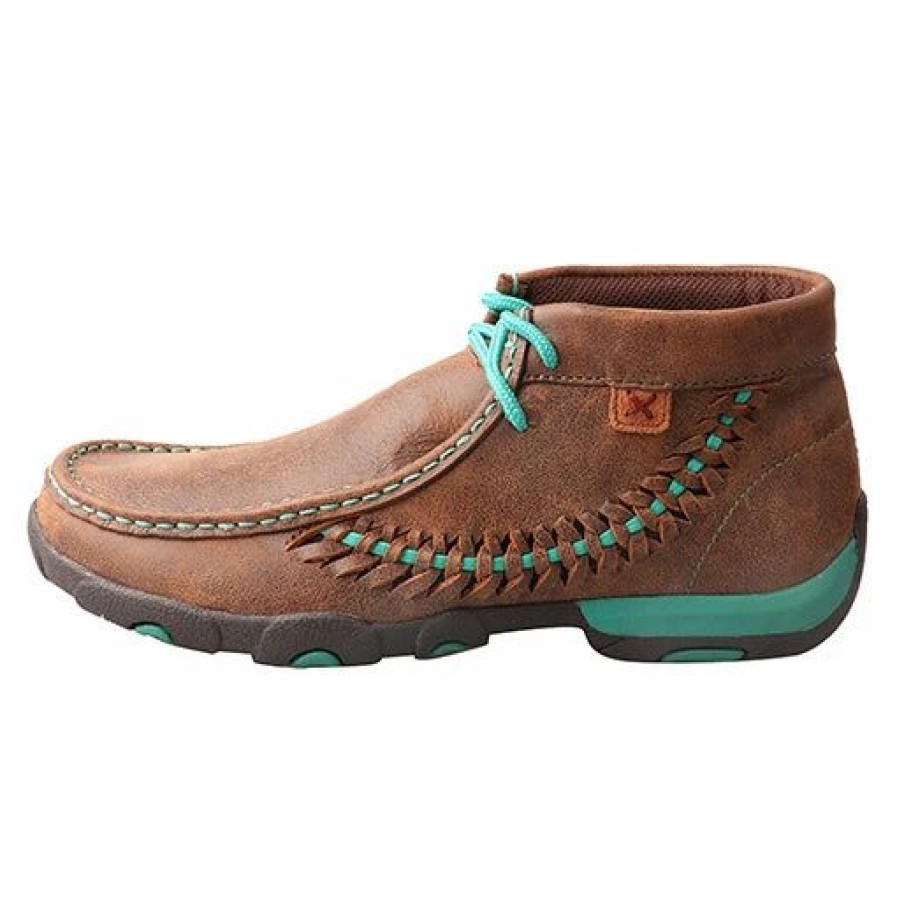 Boots & Shoes * | Twisted X Women'S Brown And Turquoise Side Weave Driving Moc