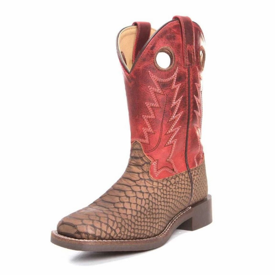 Boots & Shoes * | Smoky Mountain Boots Youth Brown Viper And Red Square Toe Boots