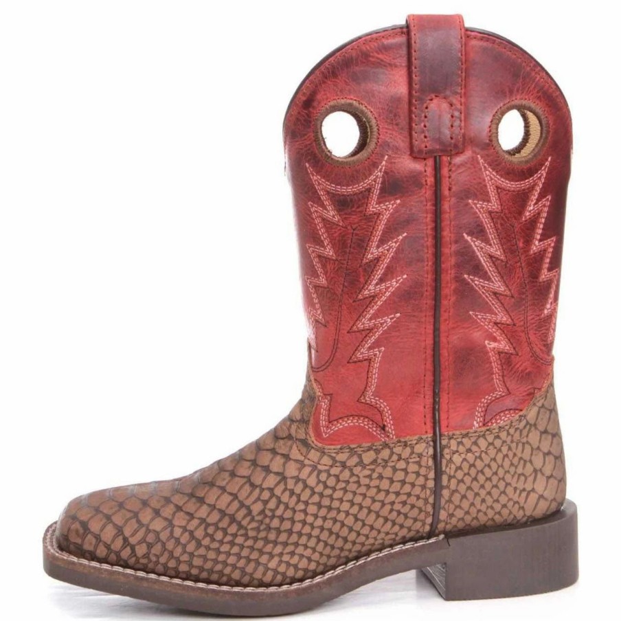 Boots & Shoes * | Smoky Mountain Boots Youth Brown Viper And Red Square Toe Boots