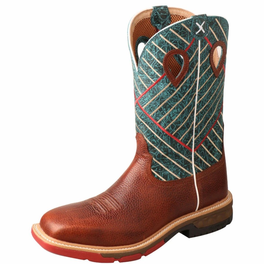 Boots & Shoes * | Twisted X Cognac Green Top Alloy Work Boot-Square Toe