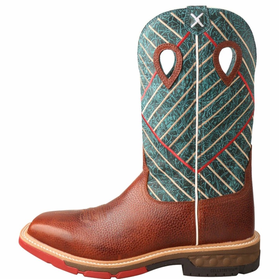 Boots & Shoes * | Twisted X Cognac Green Top Alloy Work Boot-Square Toe