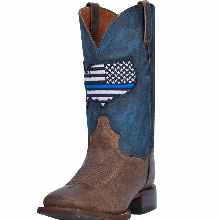 Boots & Shoes * | Dan Post Boot Company Dan Post Men'S Brown Thin Blue Line Flag Square Toe Boot