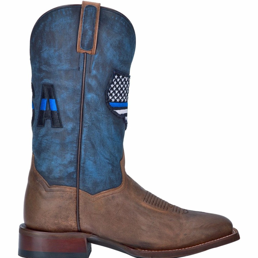 Boots & Shoes * | Dan Post Boot Company Dan Post Men'S Brown Thin Blue Line Flag Square Toe Boot