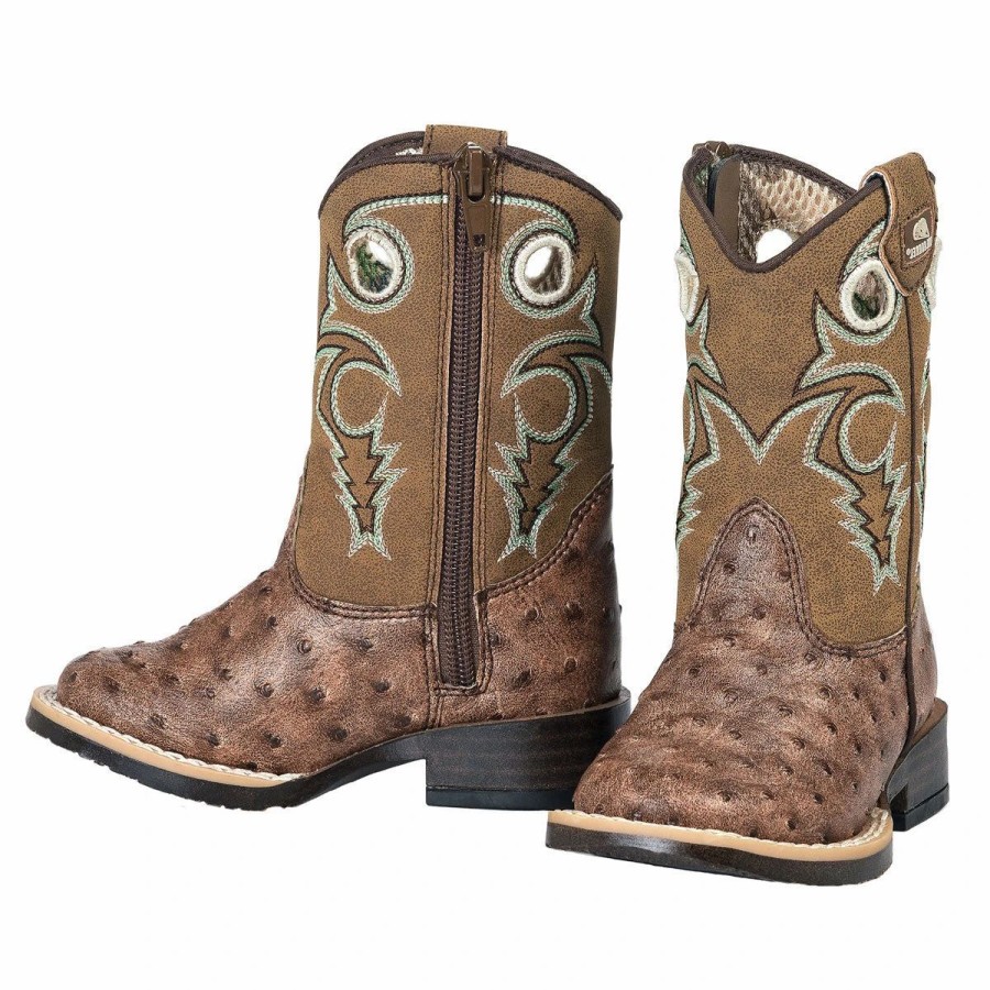 Boots & Shoes * | M&F Western Products Toddler Brown Ostrich Brant Square Toe Boot