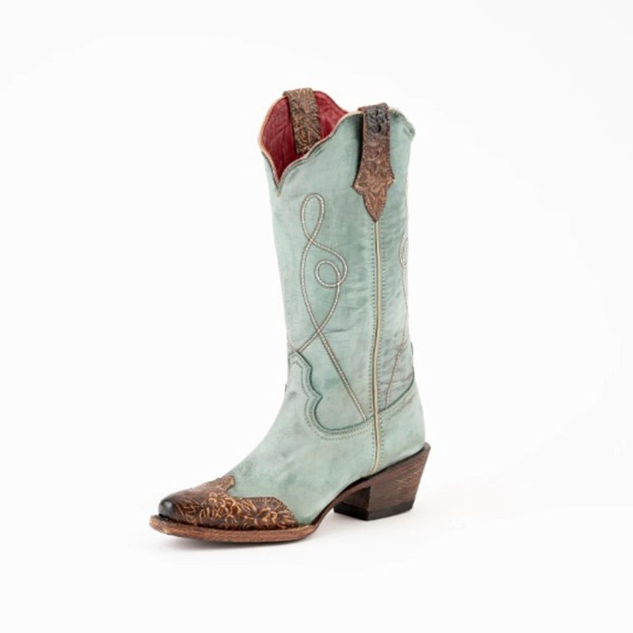 Boots & Shoes * | Dusty Blue Tooled Tip Western Ferrini Madison Boots