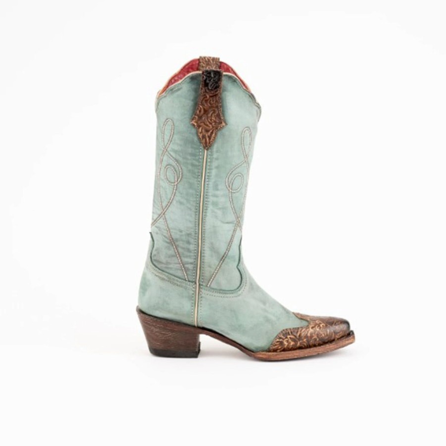 Boots & Shoes * | Dusty Blue Tooled Tip Western Ferrini Madison Boots