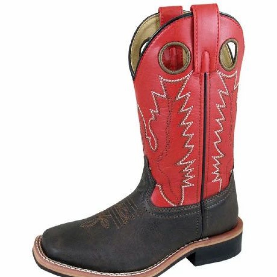 Boots & Shoes * | Smoky Mountain Boots Smoky Mountain Kid'S Chocolate And Red Blaze Square Toe Boot