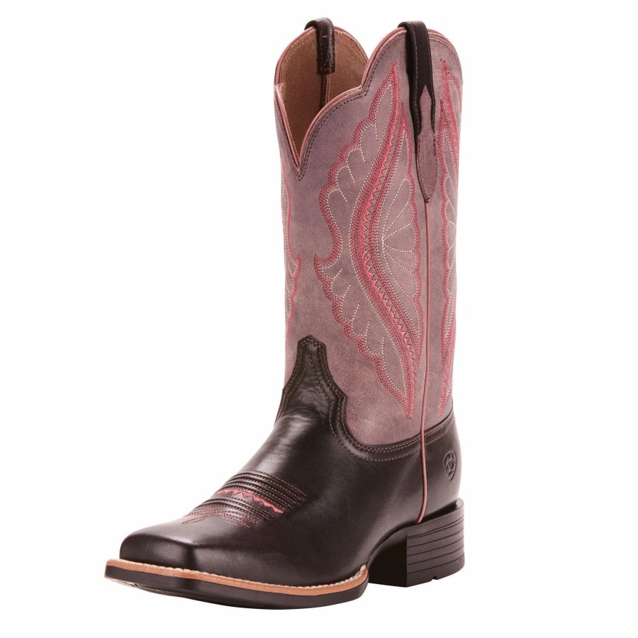 Boots & Shoes * | Ariat Women'S Black And Rose Limousin Square Toe Boot