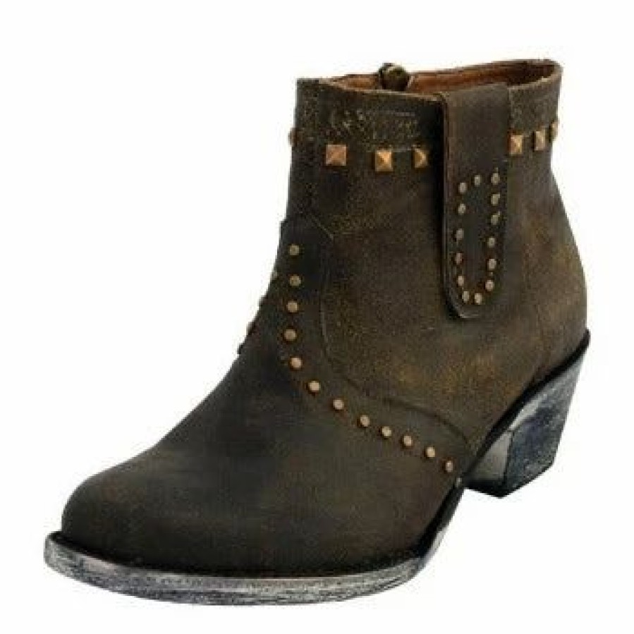 Boots & Shoes * | Ferrini Women'S Chocolate Studded Shortie Boots