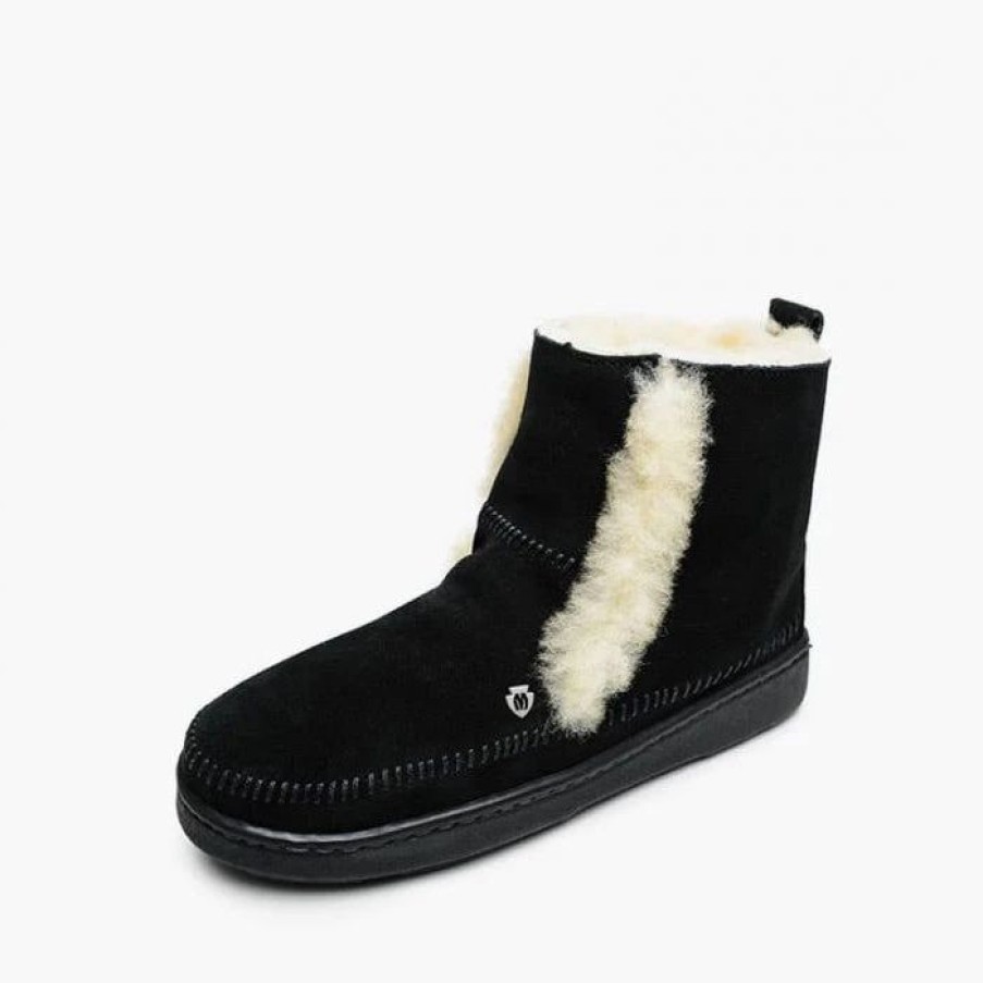 Boots & Shoes * | Minnetonka Moccasins Minnetonka Black "Jade" Sheep Skin Bootie