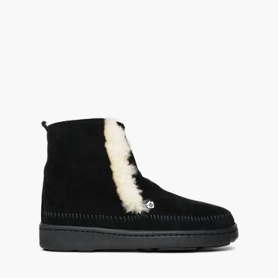 Boots & Shoes * | Minnetonka Moccasins Minnetonka Black "Jade" Sheep Skin Bootie