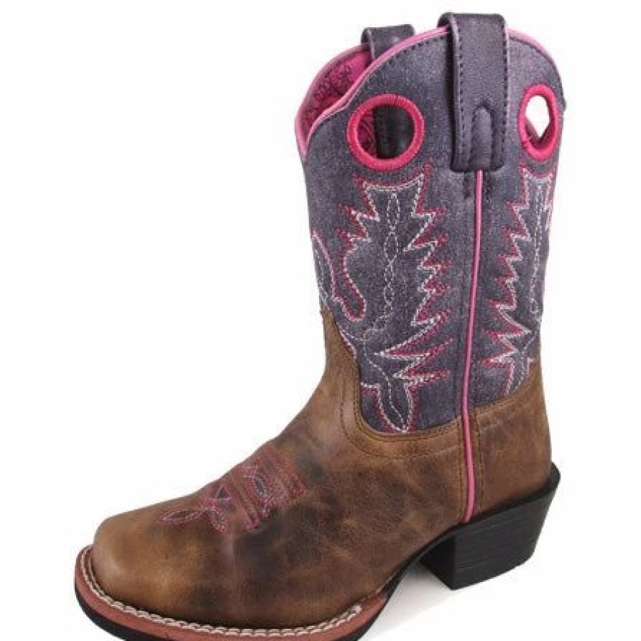 Boots & Shoes * | Smoky Mountain Boots Smoky Mountain Kid'S Brown And Purple Square Toe Boot