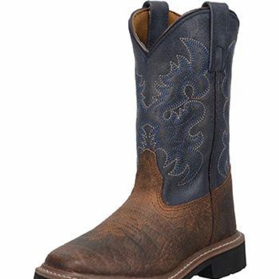 Boots & Shoes * | Dan Post Boot Company Dan Post Kid'S Rust And Blue Square Toe Boots