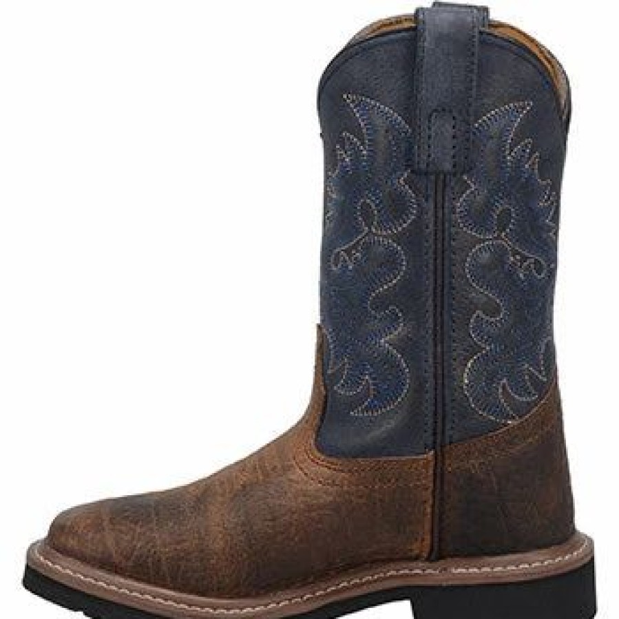 Boots & Shoes * | Dan Post Boot Company Dan Post Kid'S Rust And Blue Square Toe Boots