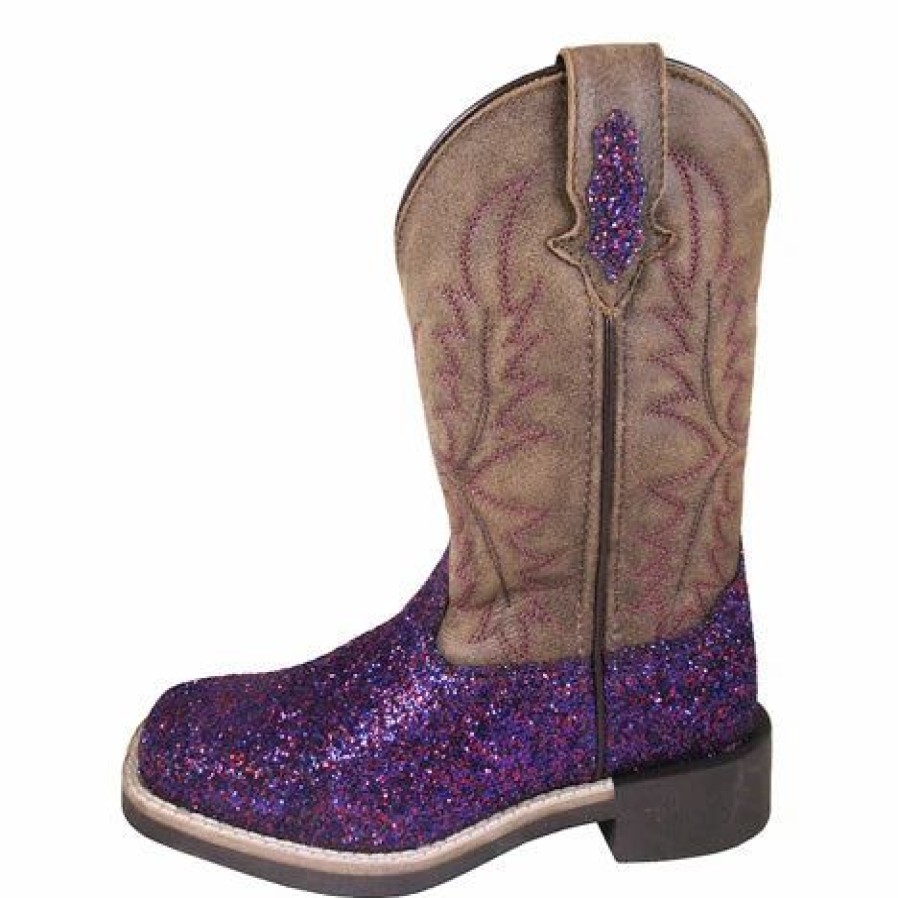 Boots & Shoes * | Smoky Mountain Boots Purple Glitter And Brown Square Toe Boots