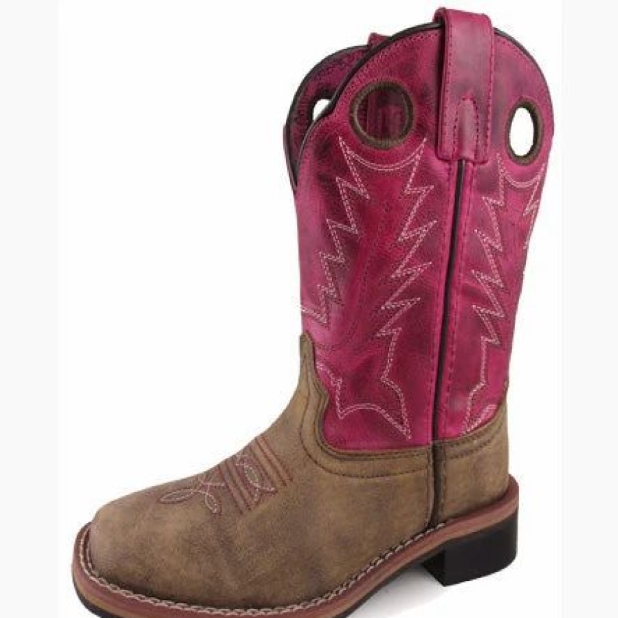 Boots & Shoes * | Smoky Mountain Boots Youth Brown And Dark Pink Square Toe Boot