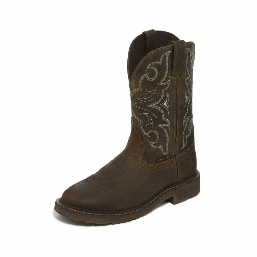 Boots & Shoes * | Justin Men'S Amarillo Chocolate Steel Toe Boot