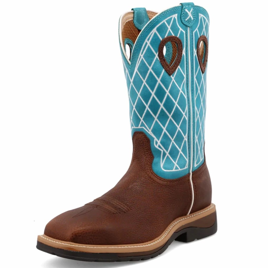 Boots & Shoes * | Twisted X Distressed Brown And Turquoise Steel Square Toe Work Boot