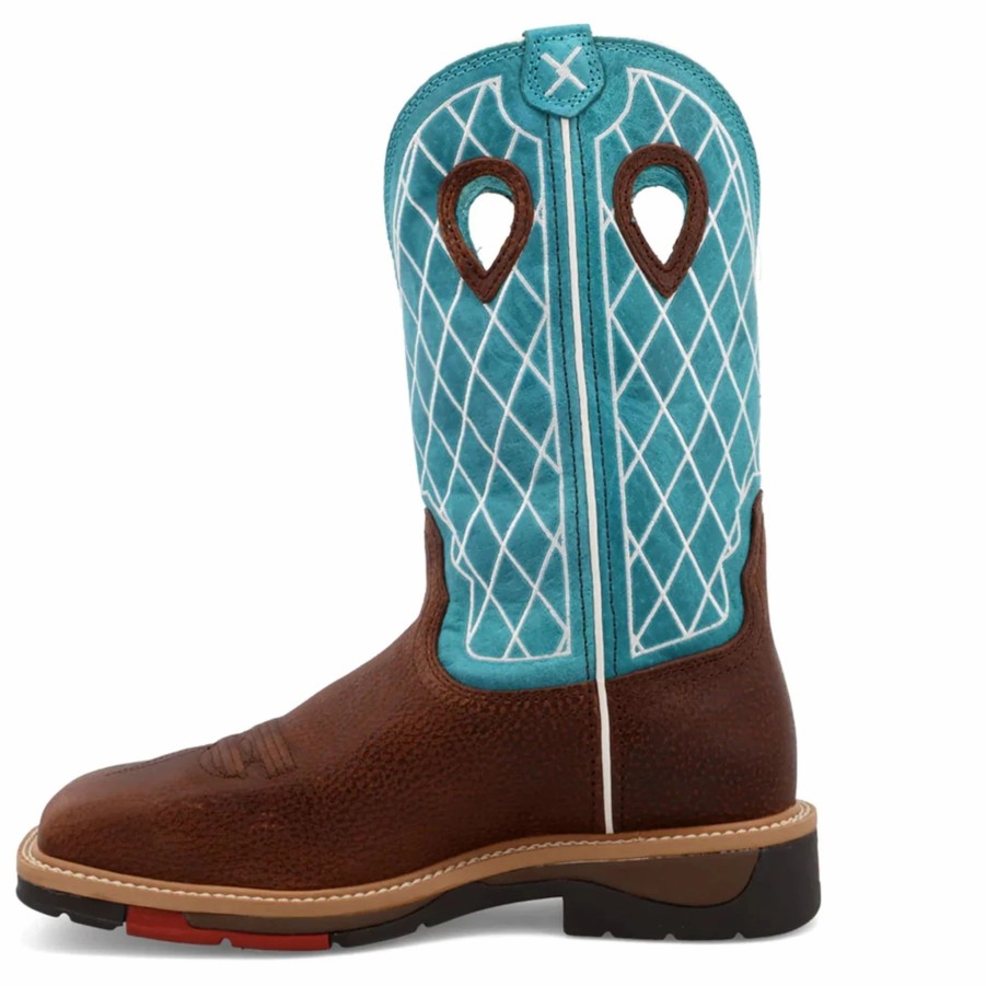 Boots & Shoes * | Twisted X Distressed Brown And Turquoise Steel Square Toe Work Boot