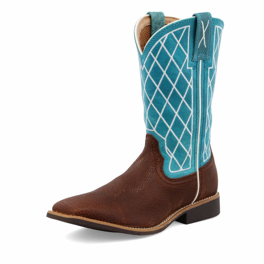 Boots & Shoes * | Twisted X Kids Distressed Saddle And Teal Square Toe Boots