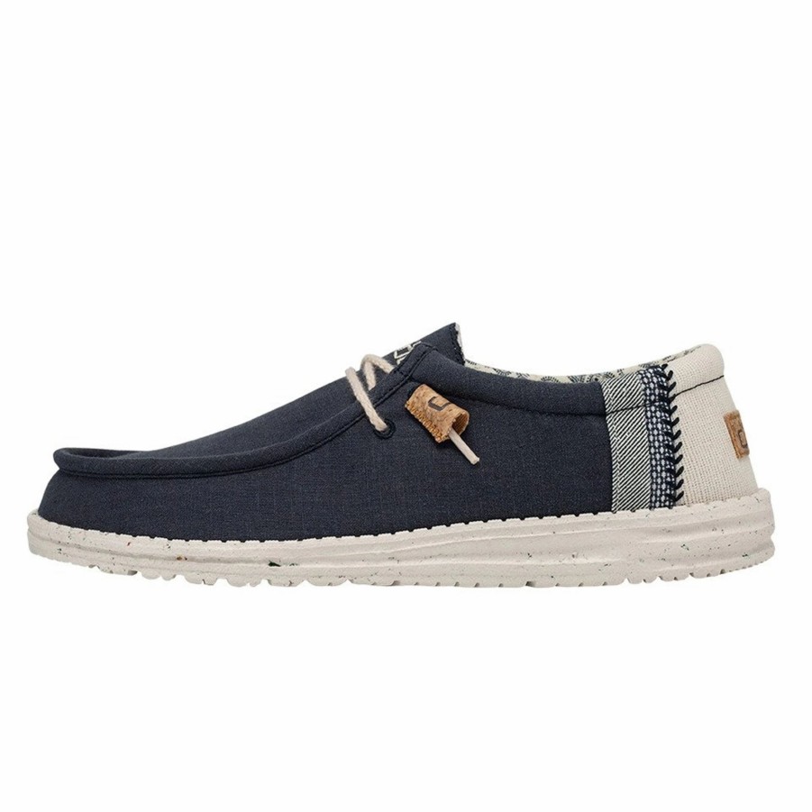 Boots & Shoes * | Heydude Hey Dude Wally Linen Natural Navy