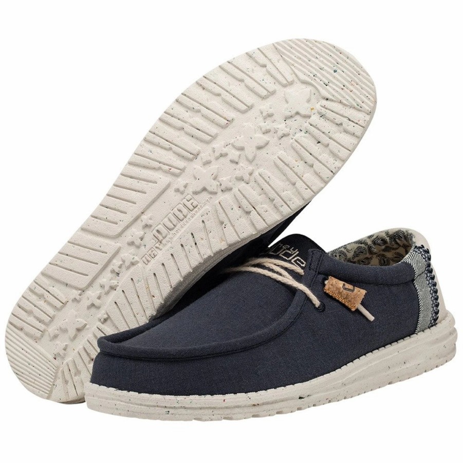 Boots & Shoes * | Heydude Hey Dude Wally Linen Natural Navy