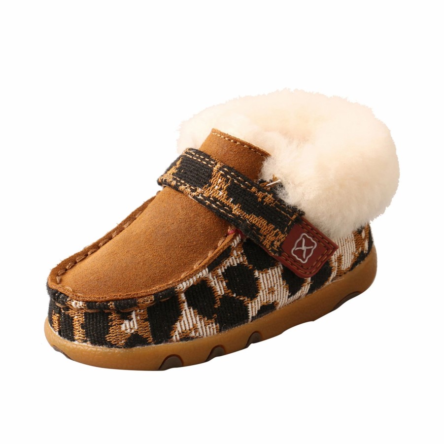 Boots & Shoes * | Twisted X Infant Leopard Print Sherpa Lined Driving Moc