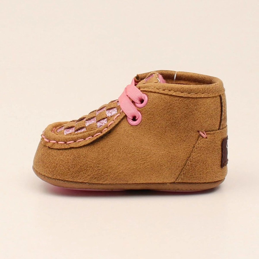 Boots & Shoes * | M&F Western Products Infant Pink And Brown Sparkle Weave Moc