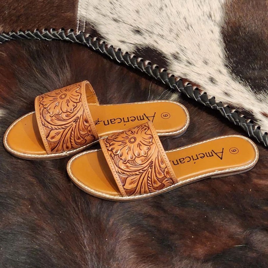 Boots & Shoes * | American Darling Tooled Slide Sandal