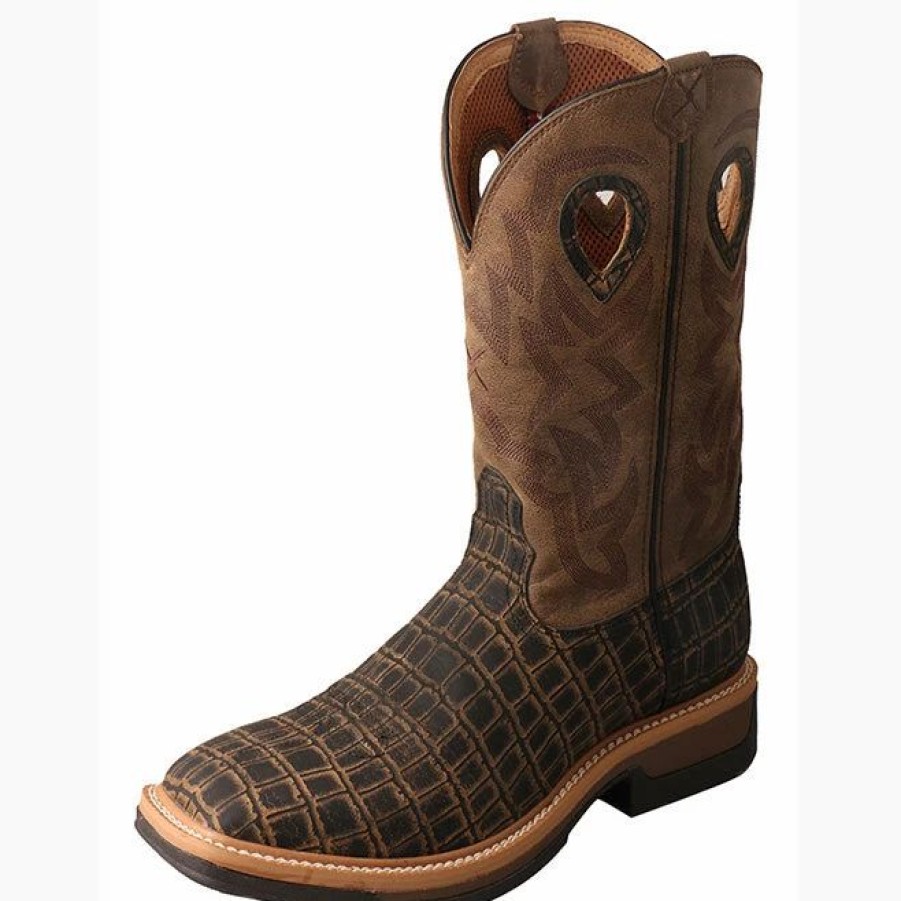 Boots & Shoes * | Twisted X Men'S Brown Caiman Print 12 Alloy Lite Square Toe Boot