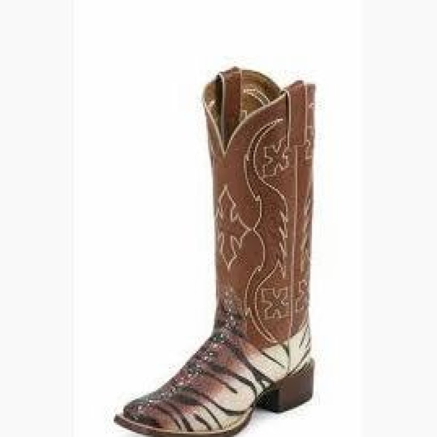 Boots & Shoes * | Nocona Boot Nocona Beige Tiger Stripe Square Toe Boot