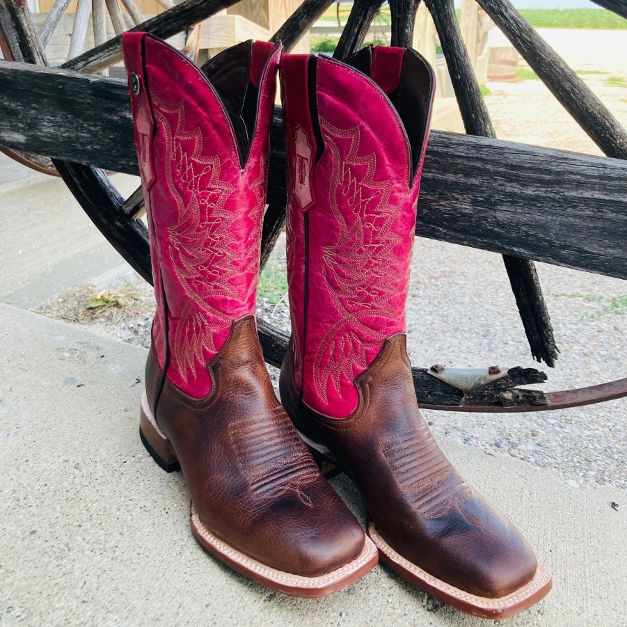 Boots & Shoes * | Tanner Mark Boots Tanner Mark Women'S Chocolate Fuchsia Square Toe Boots