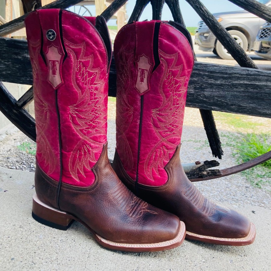 Boots & Shoes * | Tanner Mark Boots Tanner Mark Women'S Chocolate Fuchsia Square Toe Boots