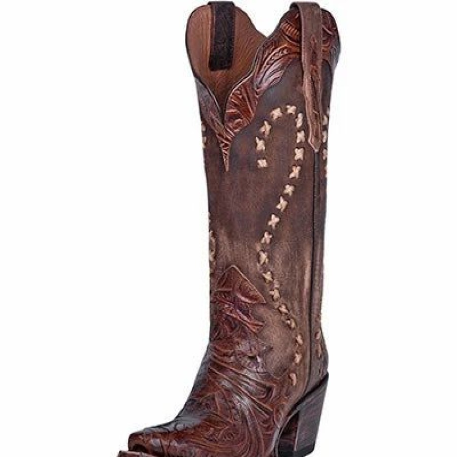 Boots & Shoes * | Dan Post Boot Company Dan Post Women'S Brown Tooled Snip Toe Boots