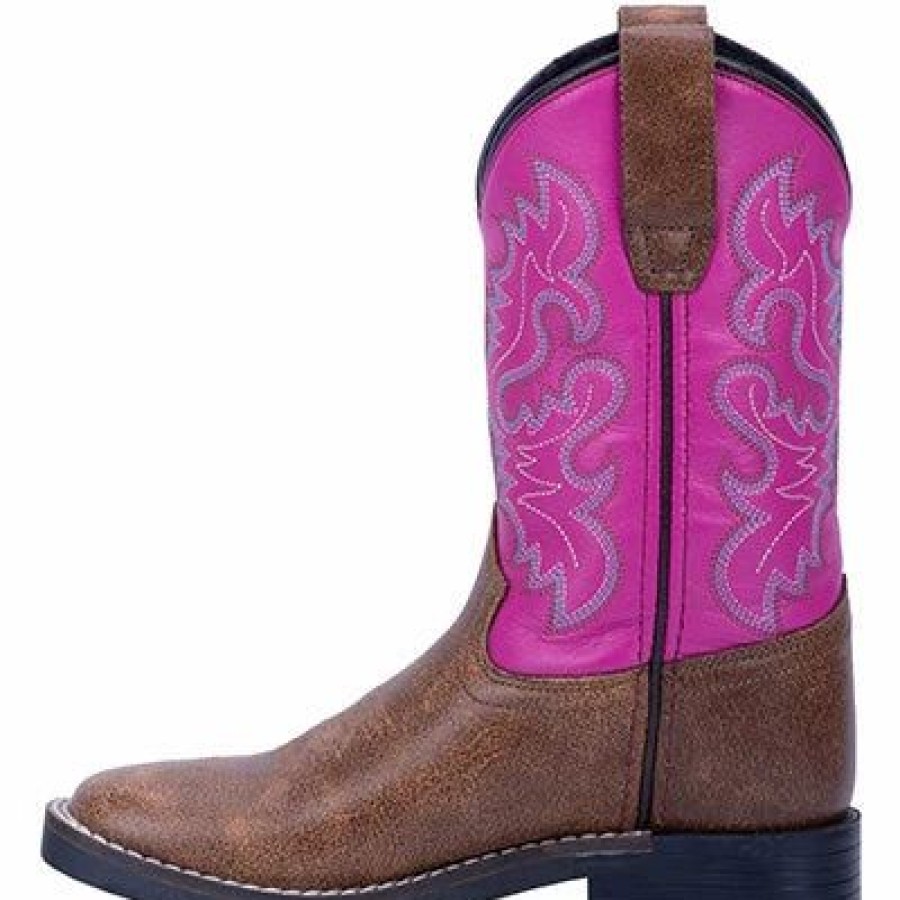 Boots & Shoes * | Dan Post Boot Company Dan Post Kid'S Tan And Pink Punky Square Toe Boots