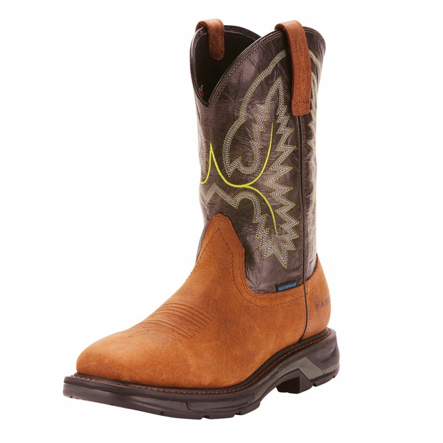 Boots & Shoes * | Ariat Men'S Brown And Black Workhog Xt Square Toe Boot