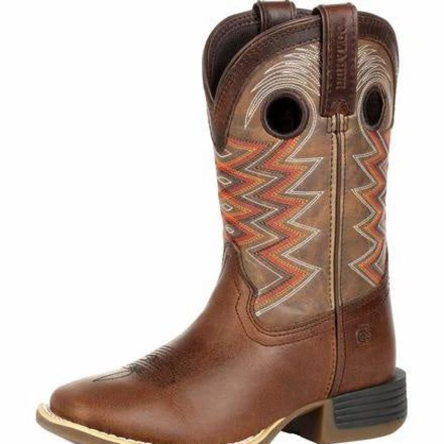 Boots & Shoes * | Durango Youth Brown And Orange Chevron Square Toe Boot