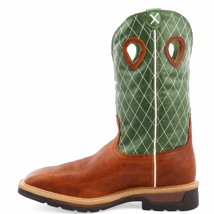 Boots & Shoes * | Twisted X Men'S Lite Sq. Toe Western Work Boot-Brown/Green Top