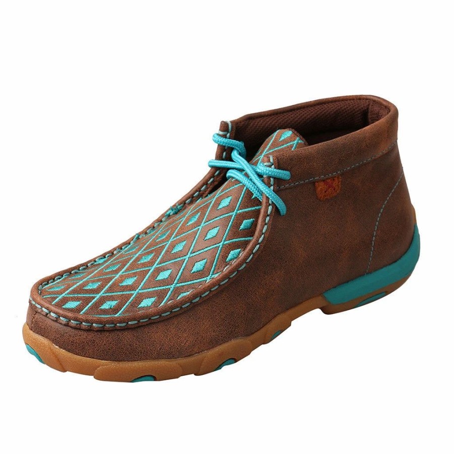 Boots & Shoes * | Twisted X Women'S Rich Brown And Turquoise Diamond Driving Moc