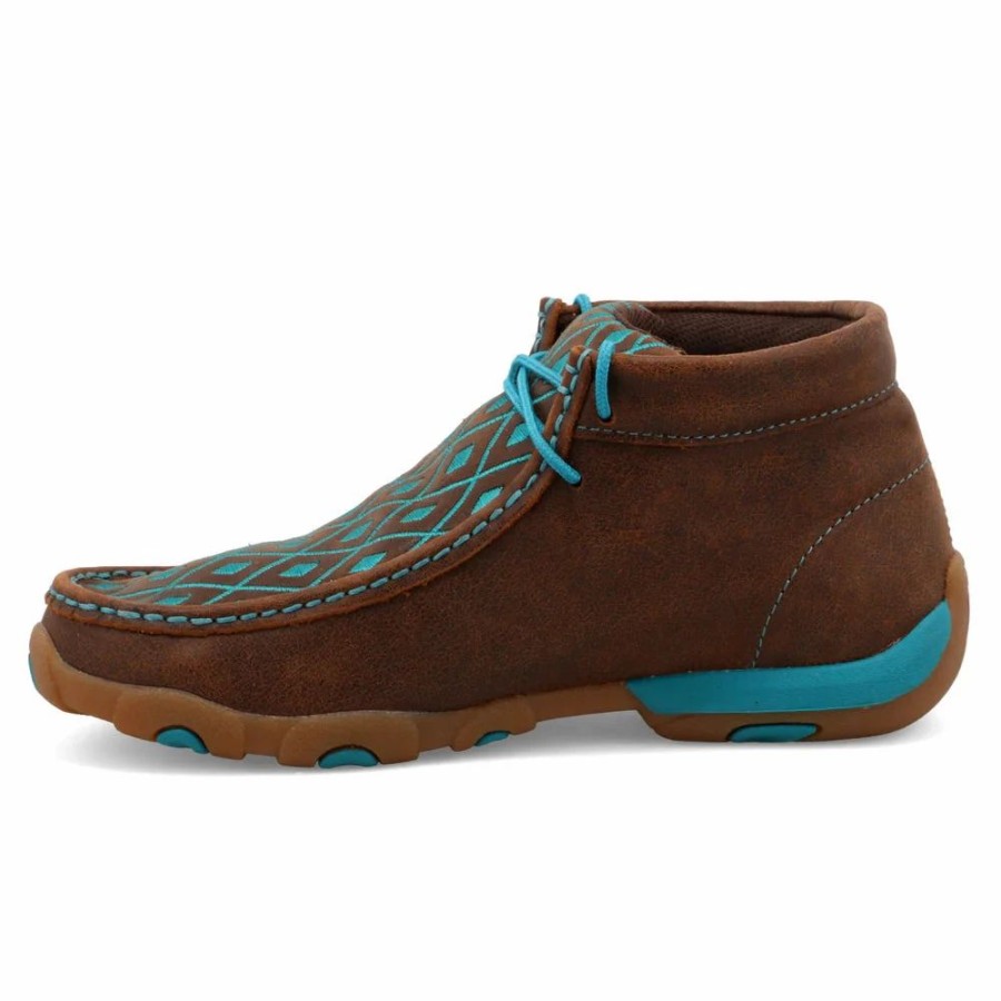 Boots & Shoes * | Twisted X Women'S Rich Brown And Turquoise Diamond Driving Moc